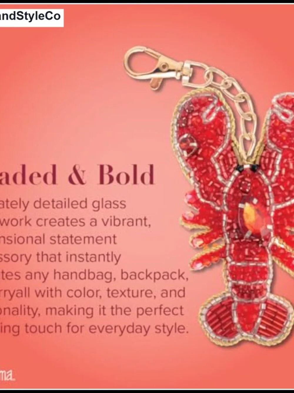 Beaded Glass Bag Charm Keychain with Lobster Clasp